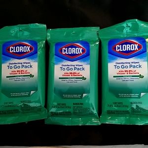 3 Travel To Go Packs Disinfecting Clorox Wipes Kills 99.9% Viruses' & Bacteria